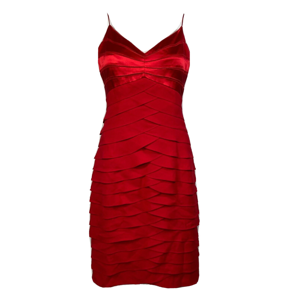 Chetta B Dress Womens Sz 6 Red Silk Tiered Sheath Cocktail Spaghetti Straps